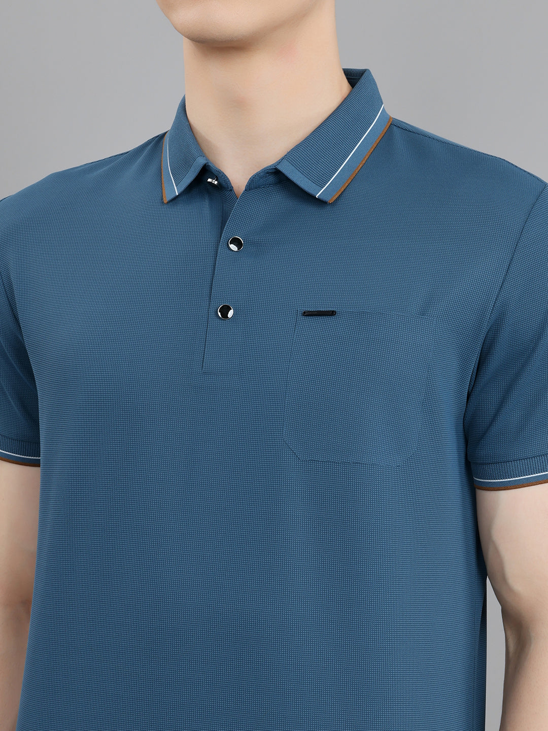 Men Blue Solid Collar Half Sleeve T-Shirt - Image 5