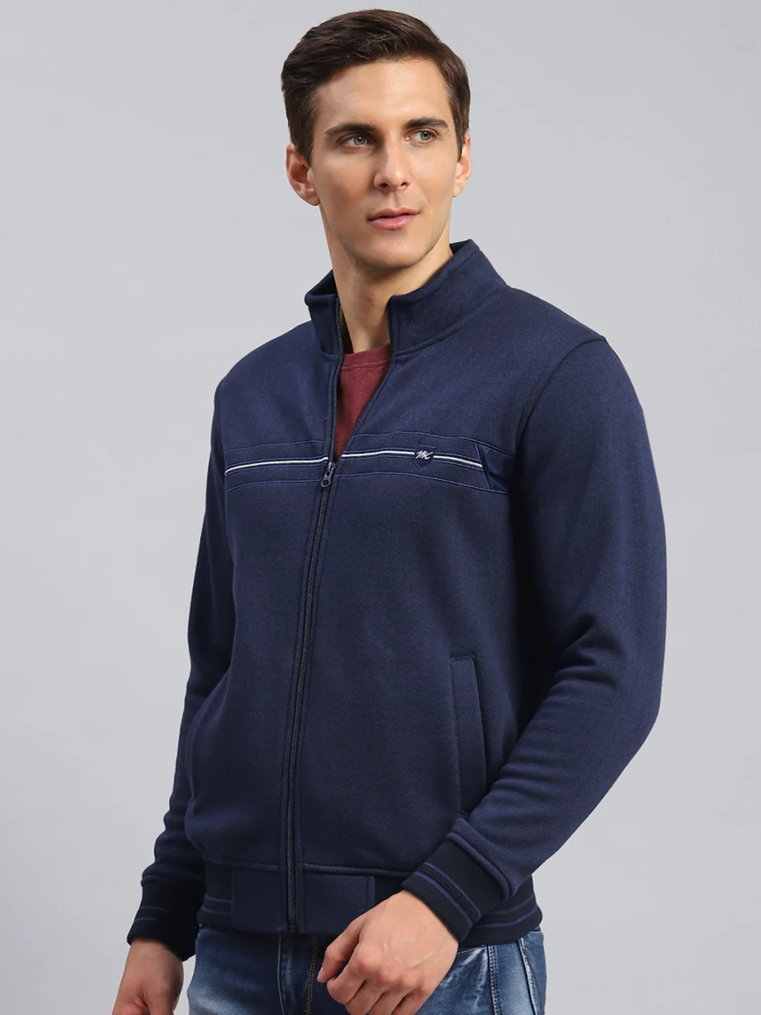 Men Blue Solid Cotton Blend Sweatshirt - Image 4
