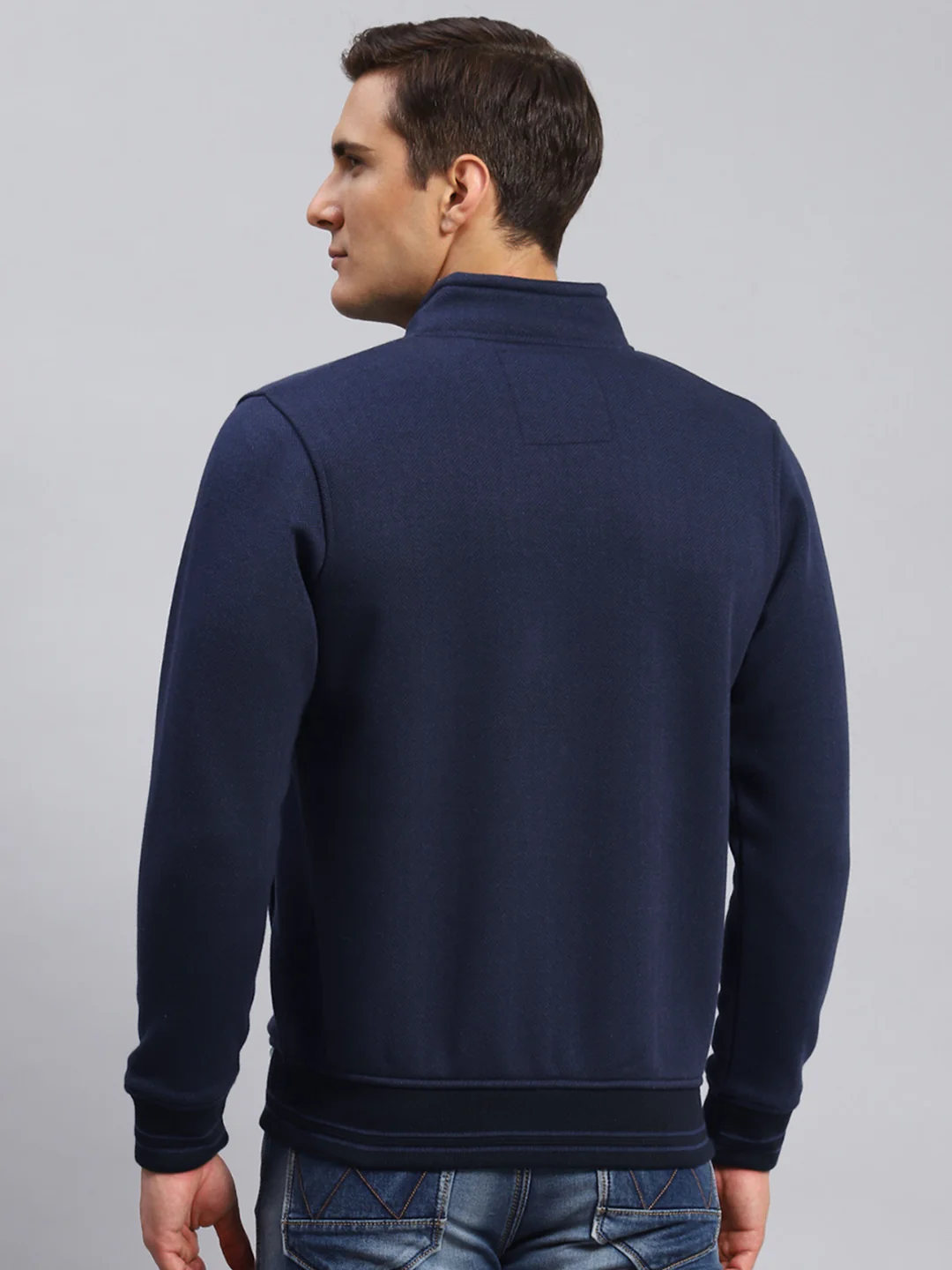 Men Blue Solid Cotton Blend Sweatshirt - Image 5