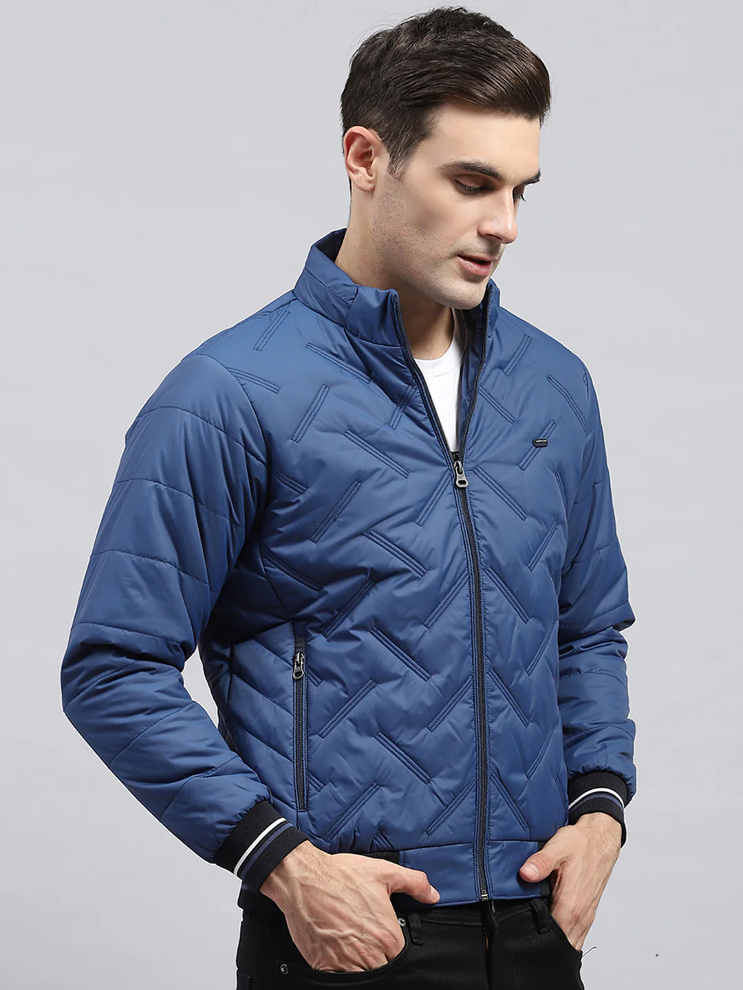 Men Blue Solid Detachable Hood Full Sleeve Jacket - Image 4