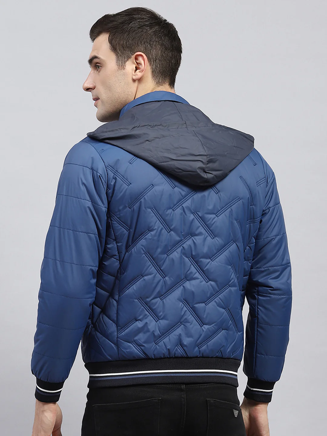 Men Blue Solid Detachable Hood Full Sleeve Jacket - Image 6