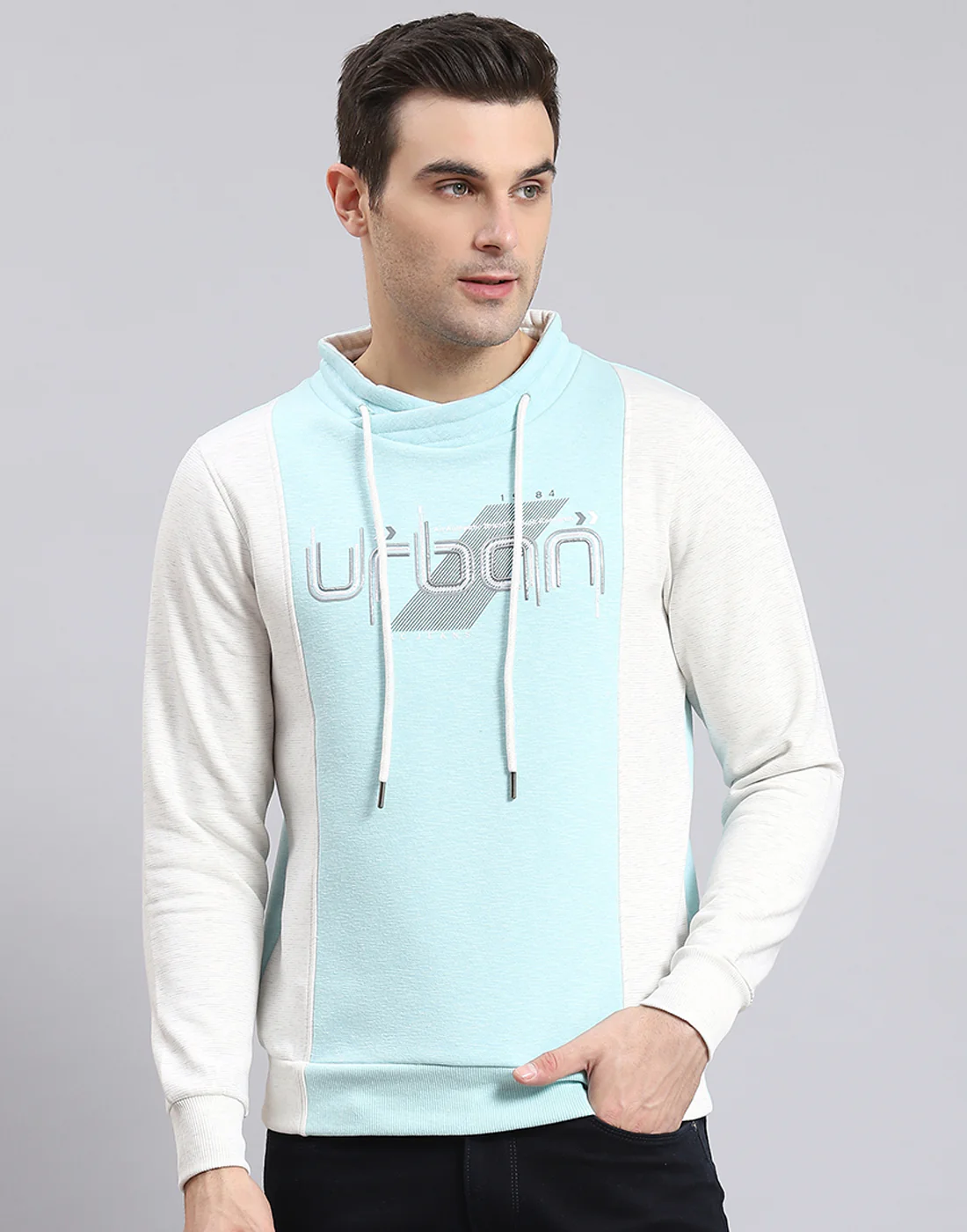 Men Blue Solid F Neck Full Sleeve Sweatshirt - Image 3