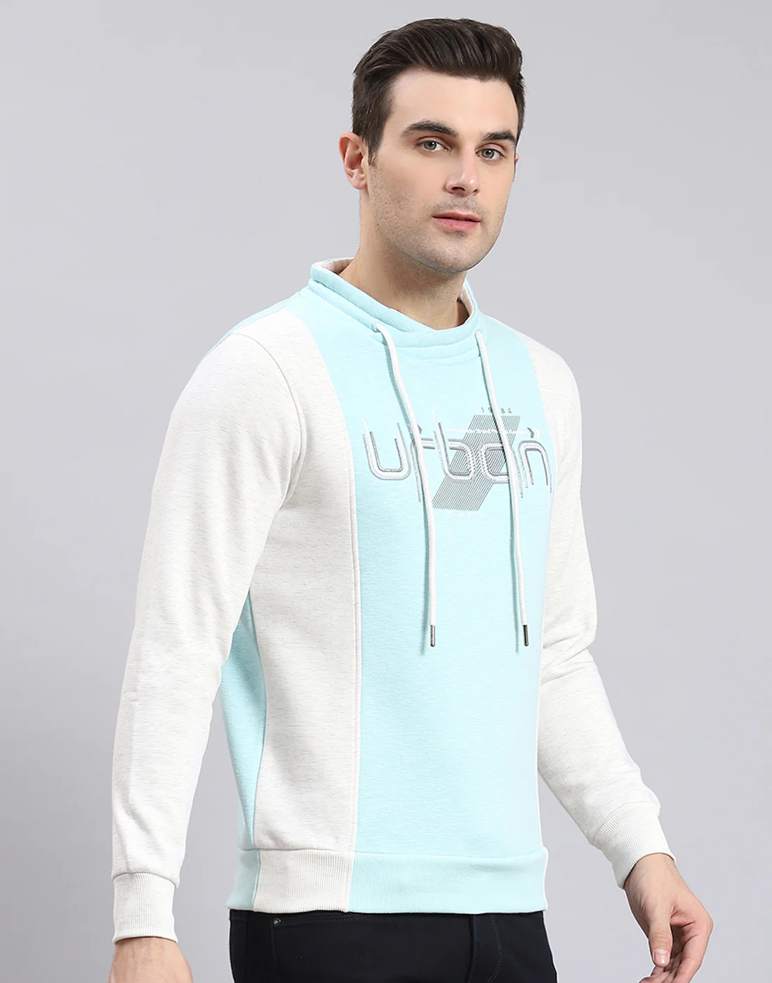 Men Blue Solid F Neck Full Sleeve Sweatshirt - Image 6