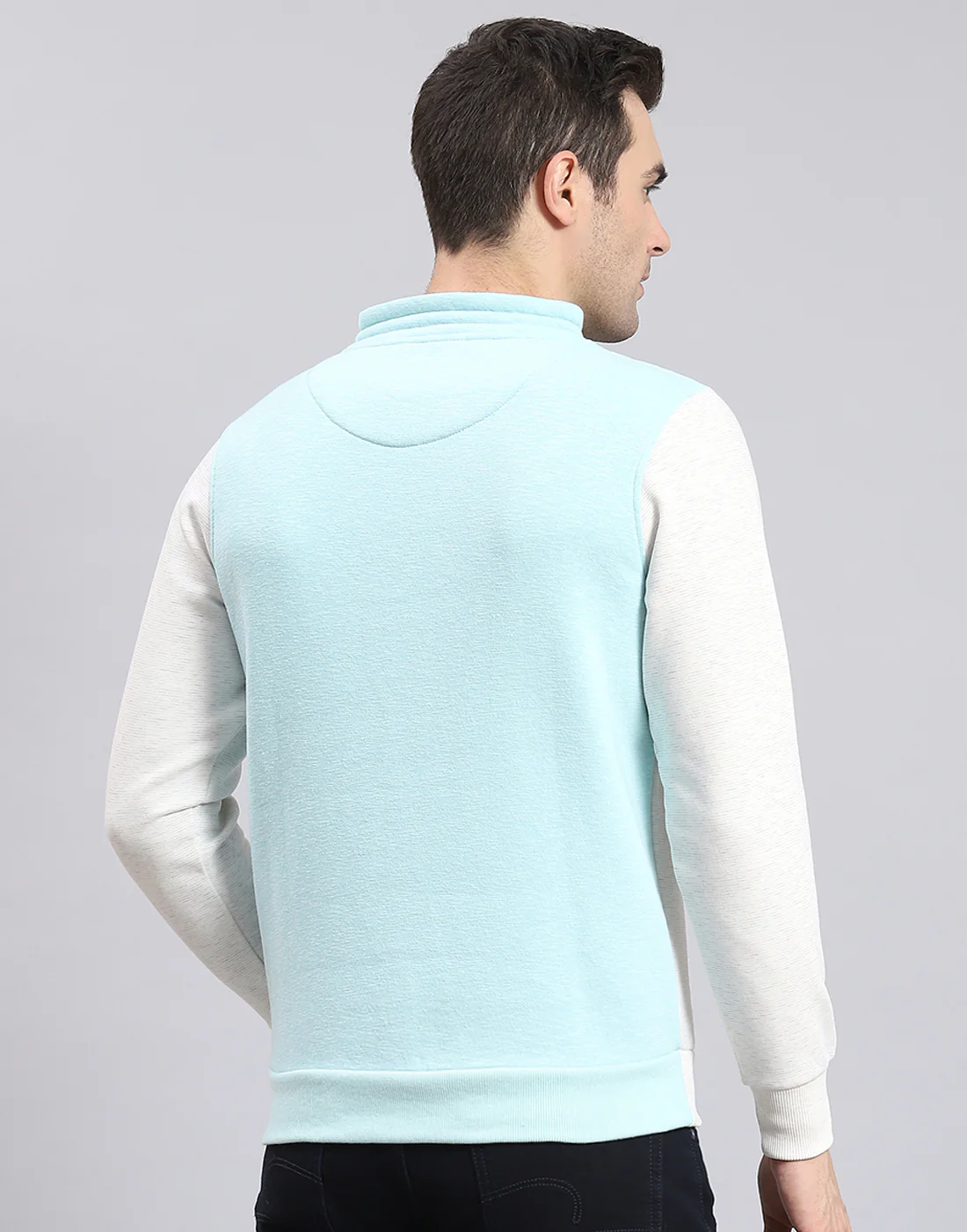 Men Blue Solid F Neck Full Sleeve Sweatshirt - Image 7