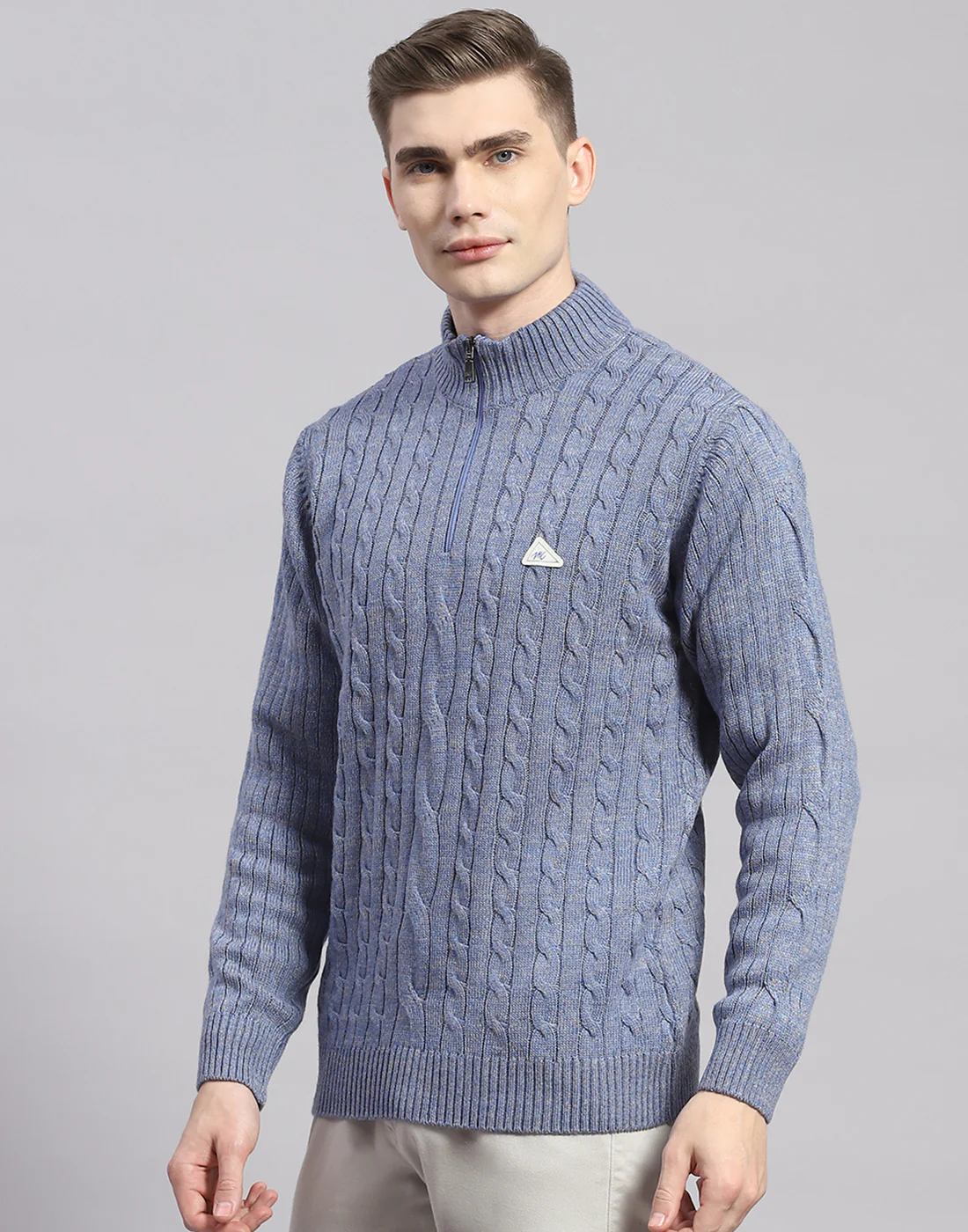 Men Blue Solid H Neck Full Sleeve Pullover - Image 3