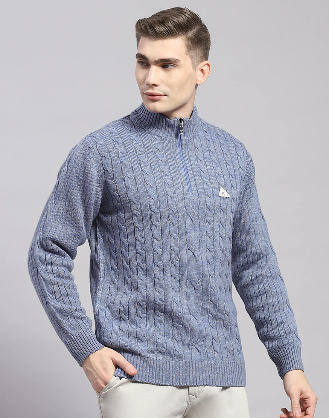 Men Blue Solid H Neck Full Sleeve Pullover - Image 4