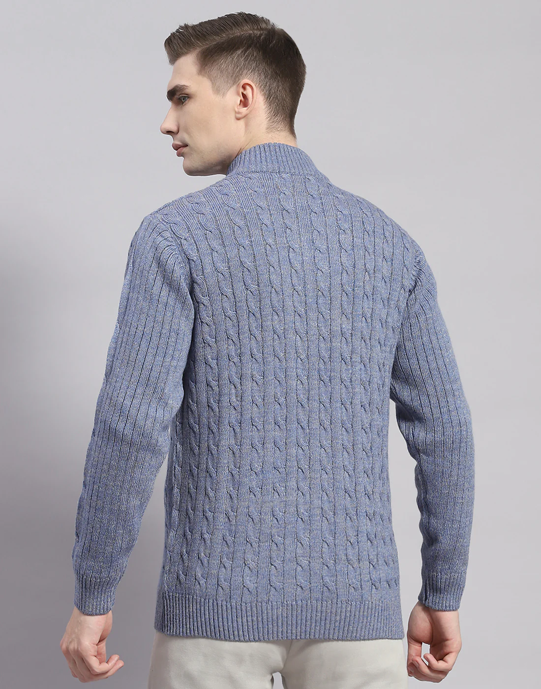Men Blue Solid H Neck Full Sleeve Pullover - Image 5