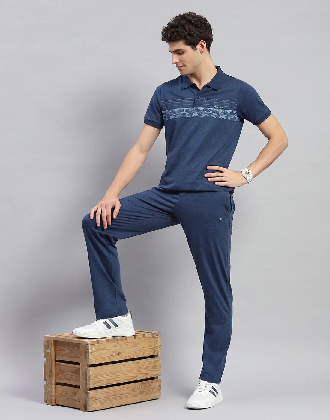 Men Blue Solid Half Sleeve Lower Set - Image 2