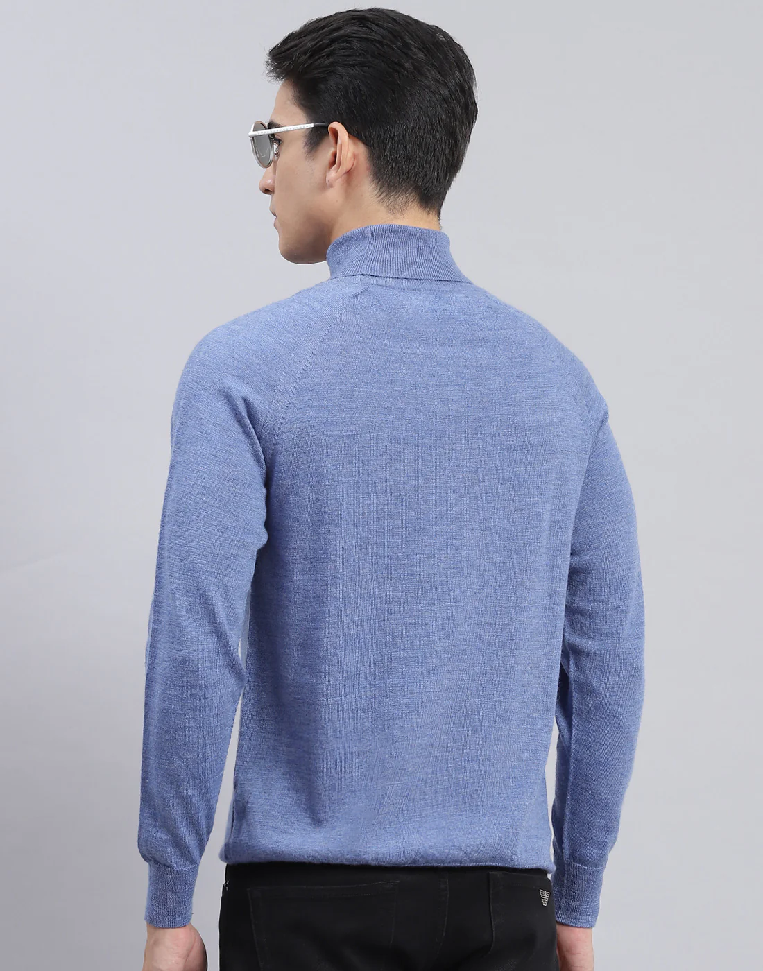 Men Blue Solid High Neck Full Sleeve Pullover - Image 5