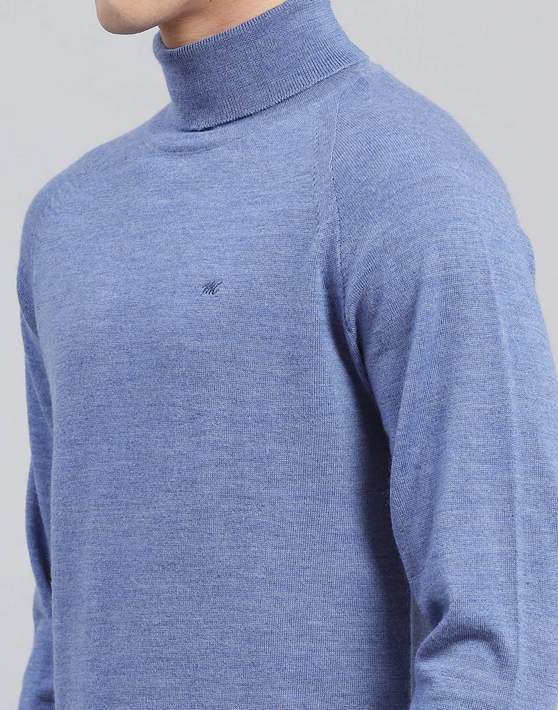Men Blue Solid High Neck Full Sleeve Pullover - Image 6