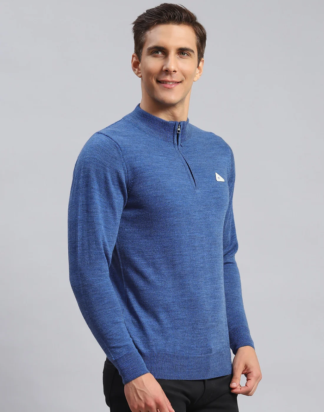 Men Blue Solid High Neck Full Sleeve Pullover - Image 4