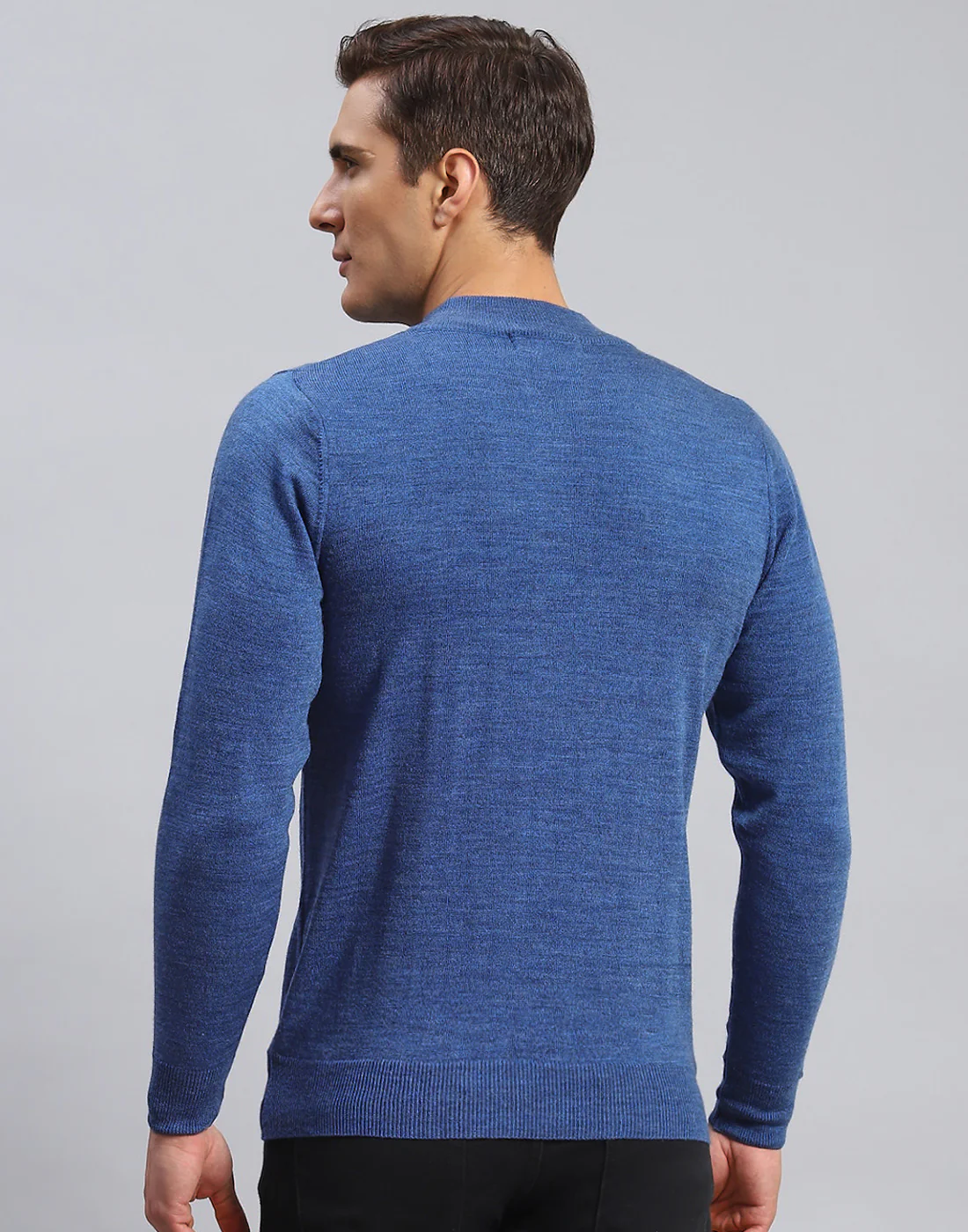 Men Blue Solid High Neck Full Sleeve Pullover - Image 5