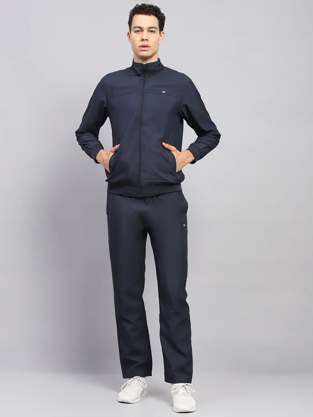 Men Blue Solid High Neck Full Sleeve Tracksuit - Image 2