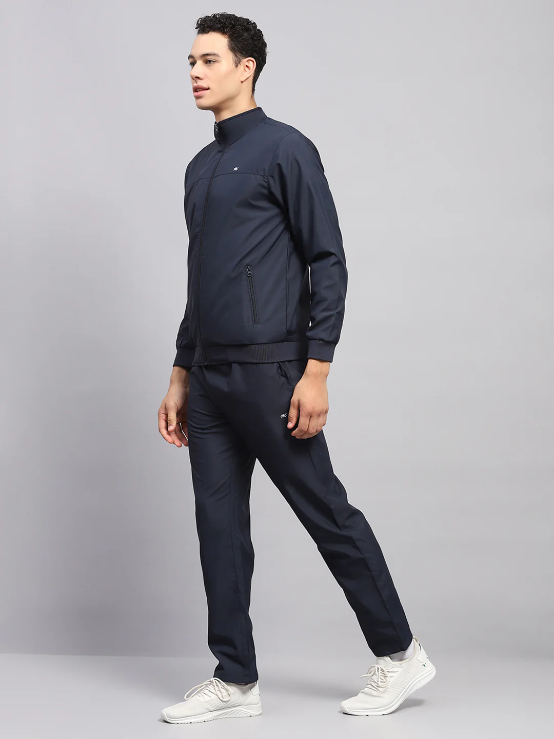 Men Blue Solid High Neck Full Sleeve Tracksuit - Image 3