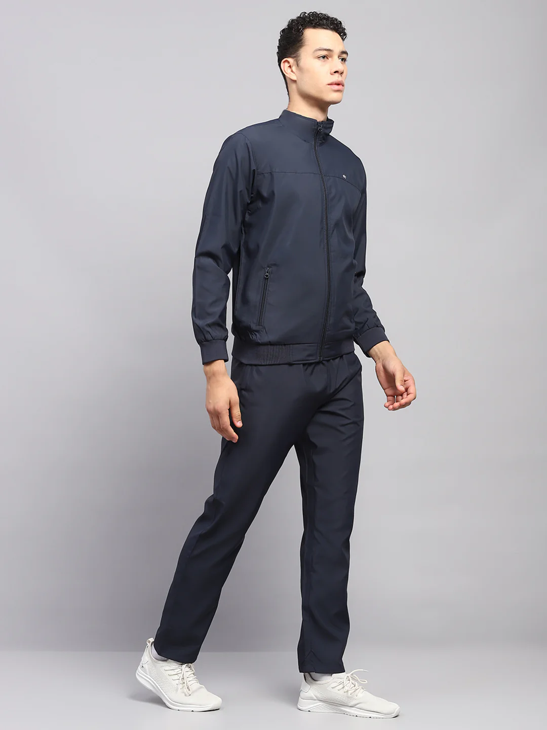 Men Blue Solid High Neck Full Sleeve Tracksuit - Image 6