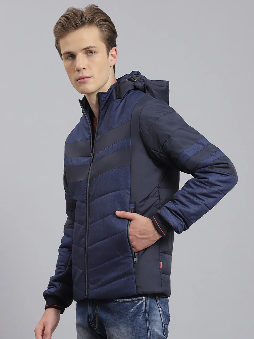 Men Blue Solid Hooded Full Sleeve Jacket - Image 5
