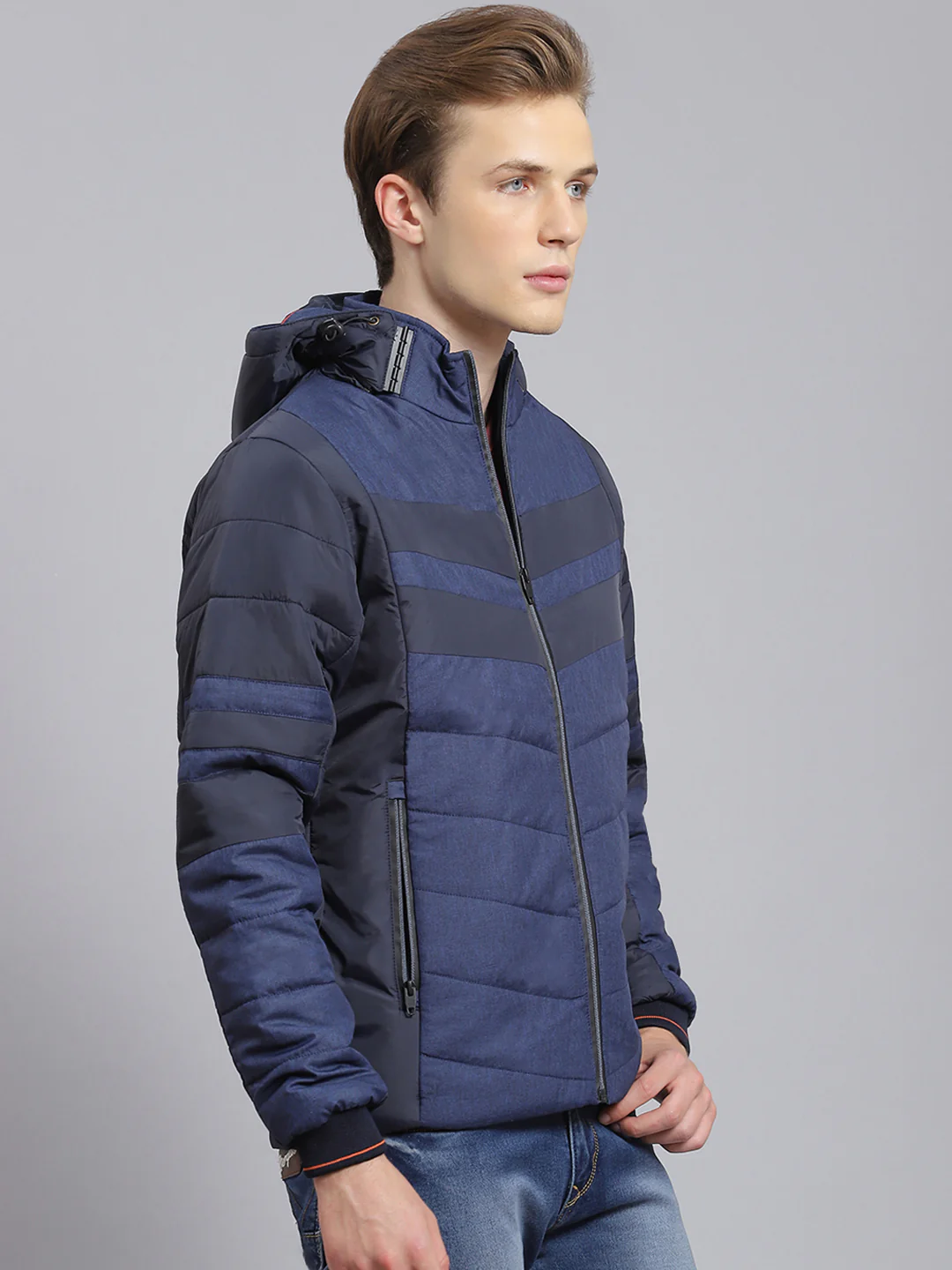 Men Blue Solid Hooded Full Sleeve Jacket - Image 6