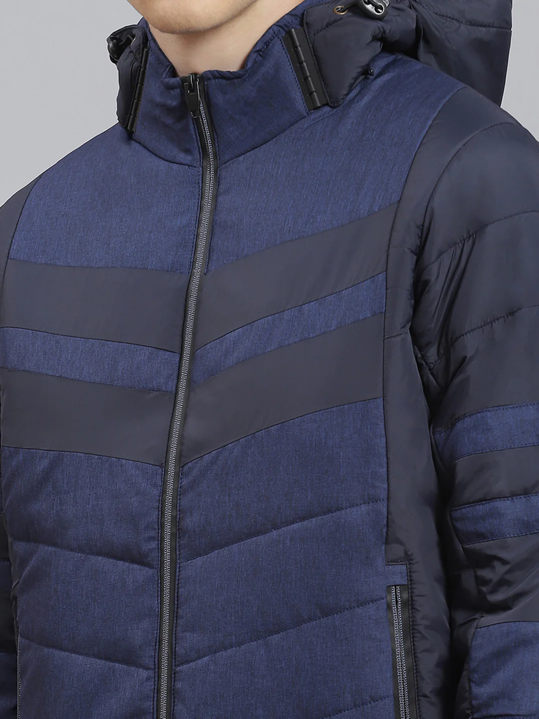 Men Blue Solid Hooded Full Sleeve Jacket - Image 7
