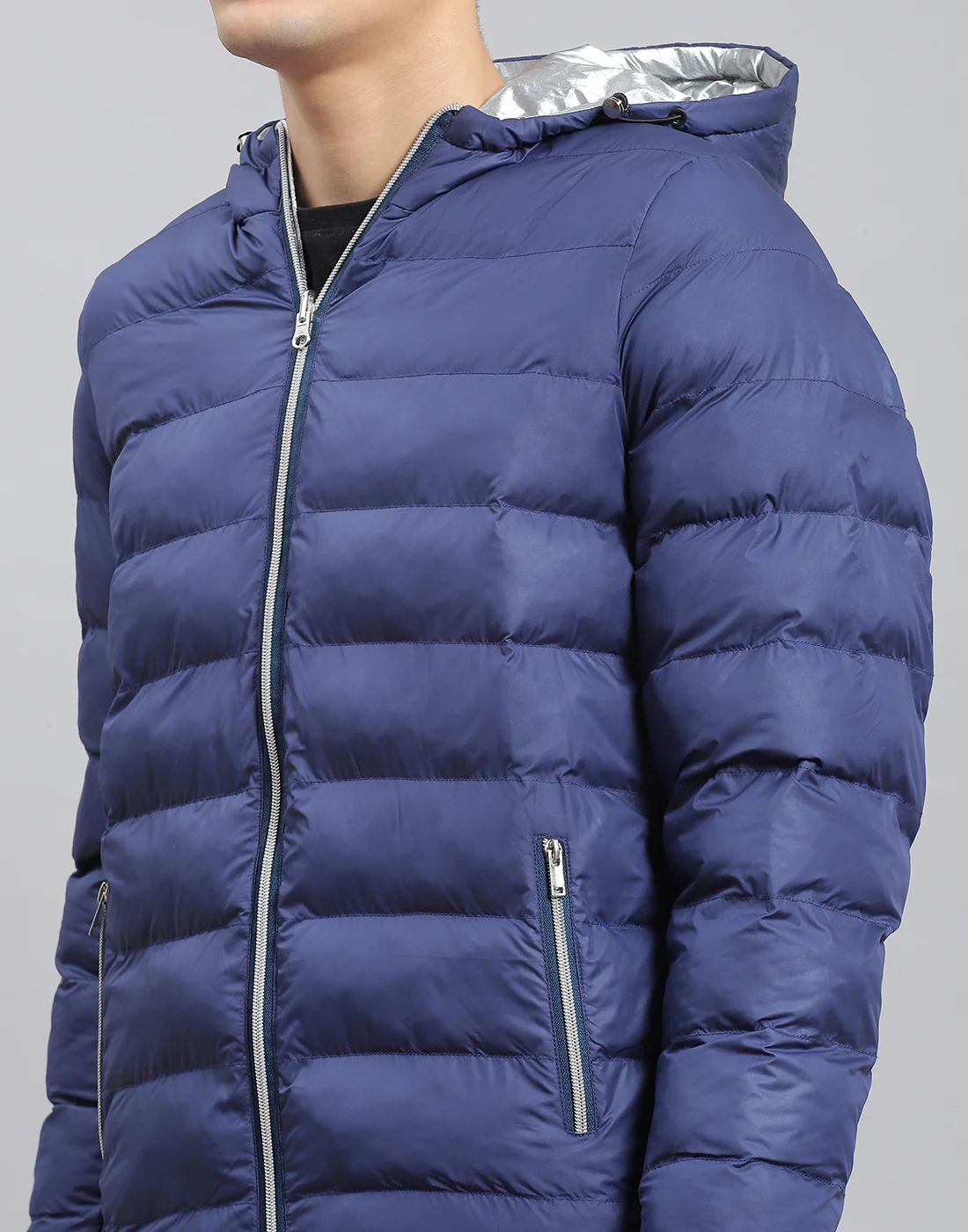 Men Blue Solid Hooded Full Sleeve Jacket - Image 8