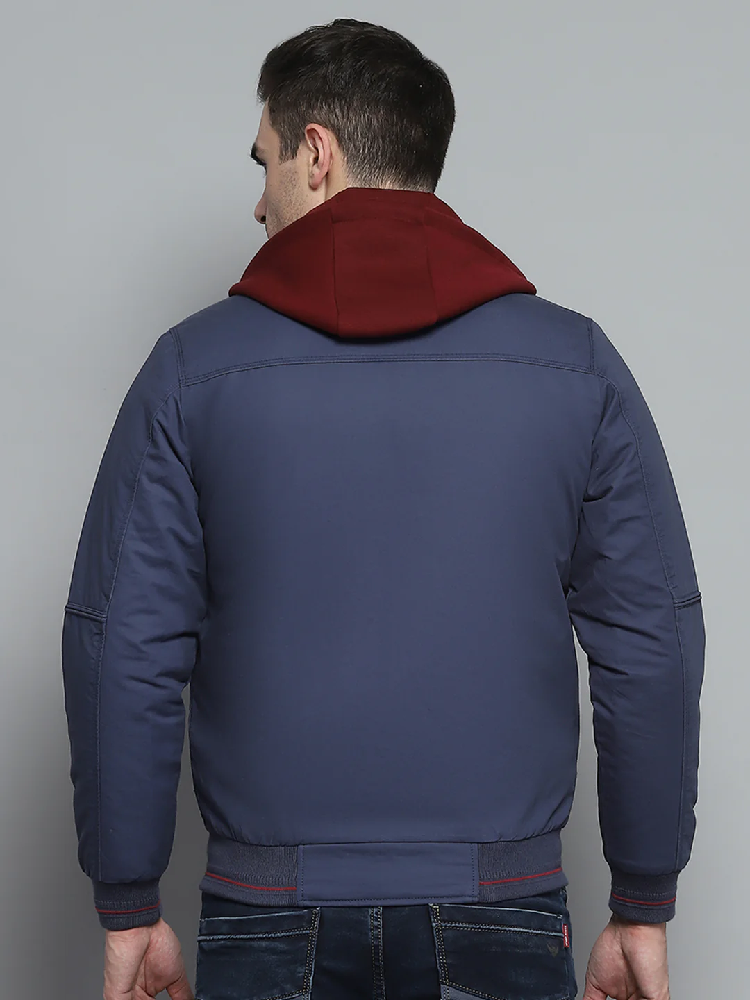 Men Blue Solid Hooded Full Sleeve Jacket - Image 5