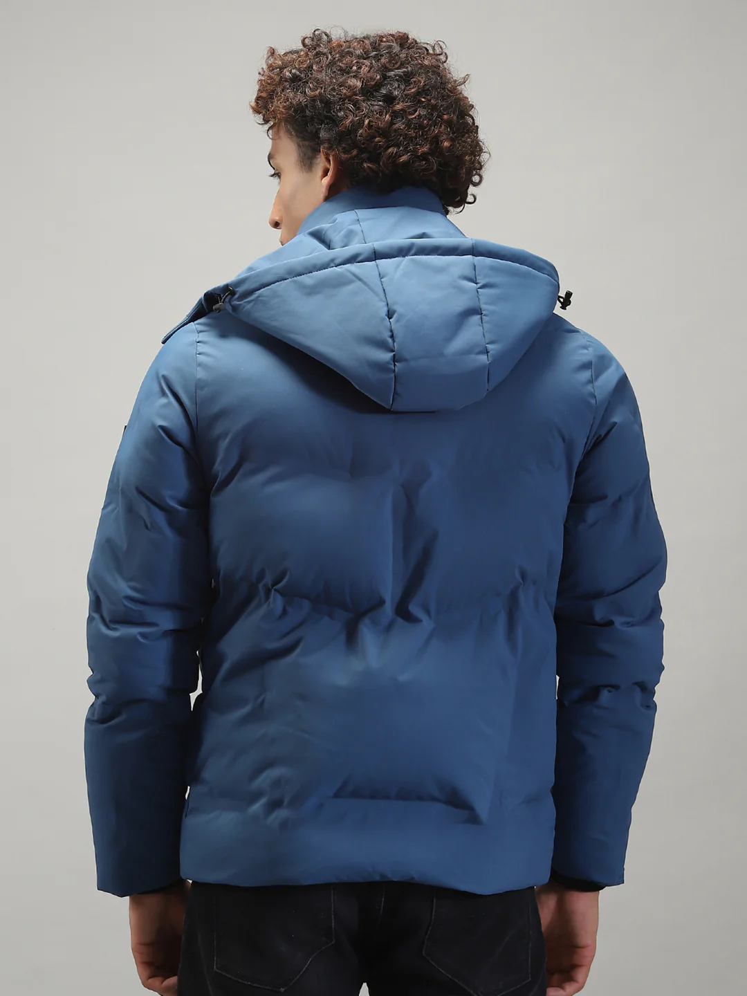 Men Blue Solid Hooded Full Sleeve Jacket - Image 5