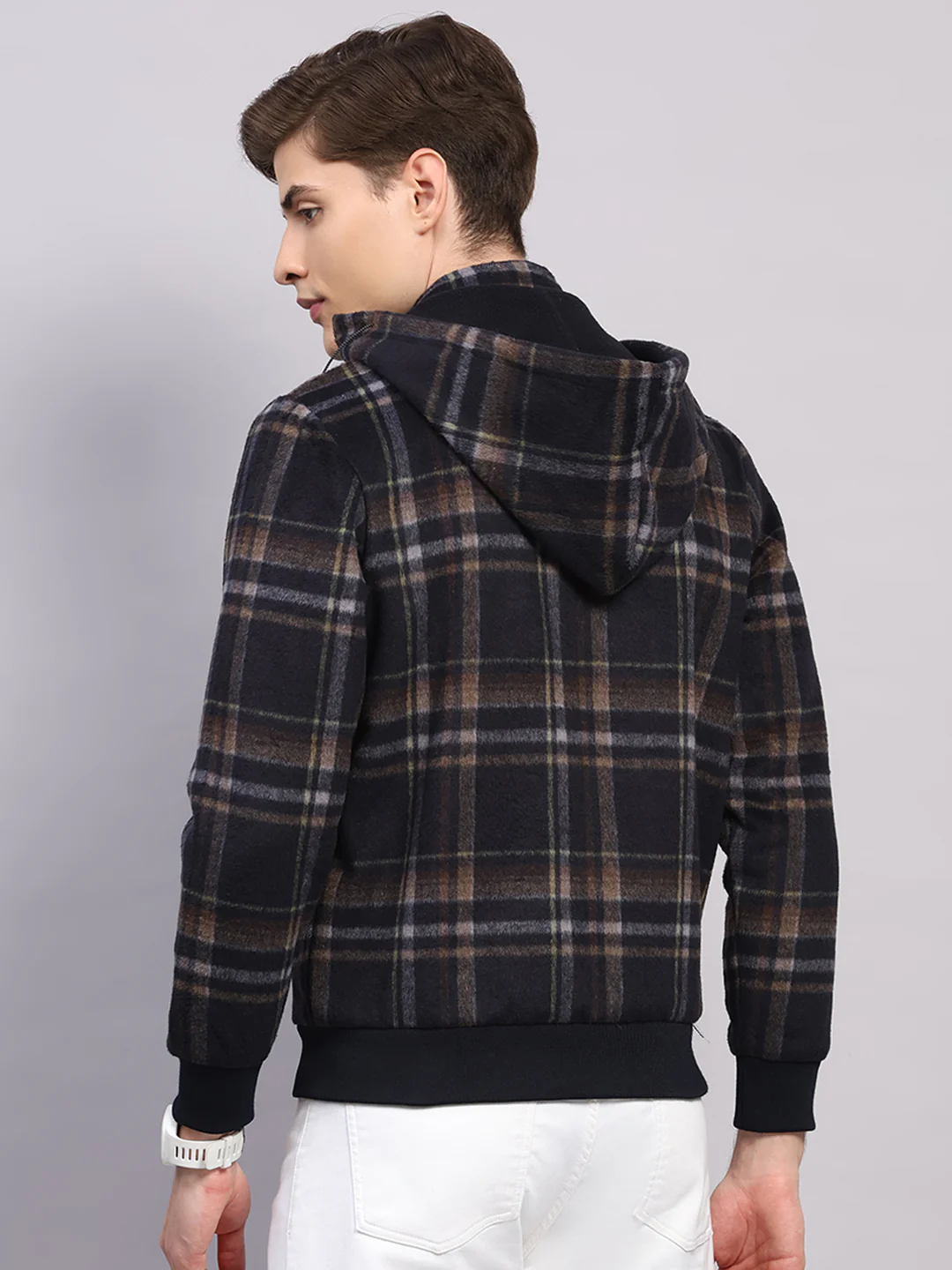 Men Blue Solid Hooded Full Sleeve Jacket - Image 5