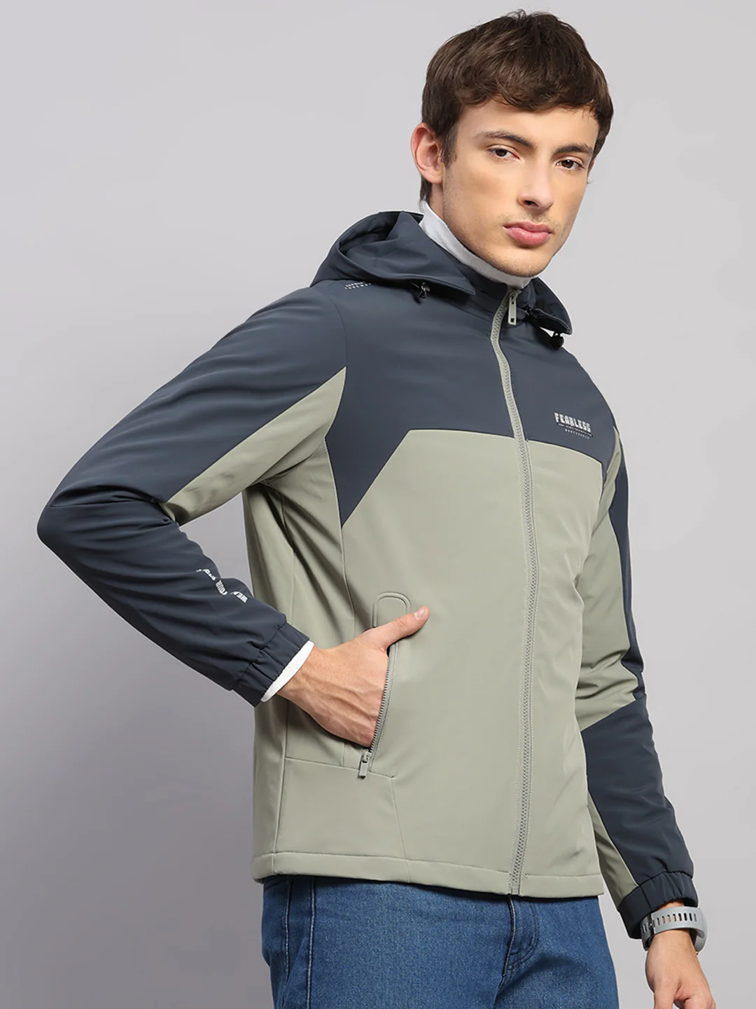 Men Blue Solid Hooded Full Sleeve Jacket - Image 4
