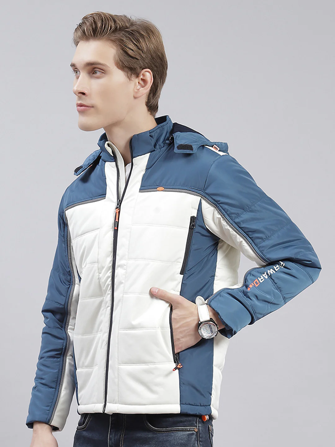 Men Blue Solid Hooded Full Sleeve Jackets - Image 3