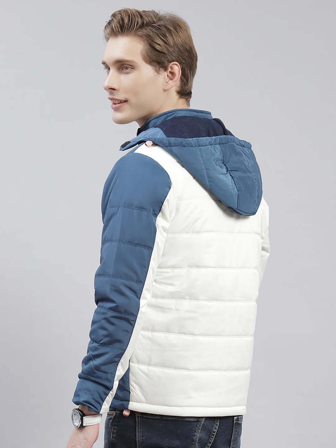 Men Blue Solid Hooded Full Sleeve Jackets - Image 5