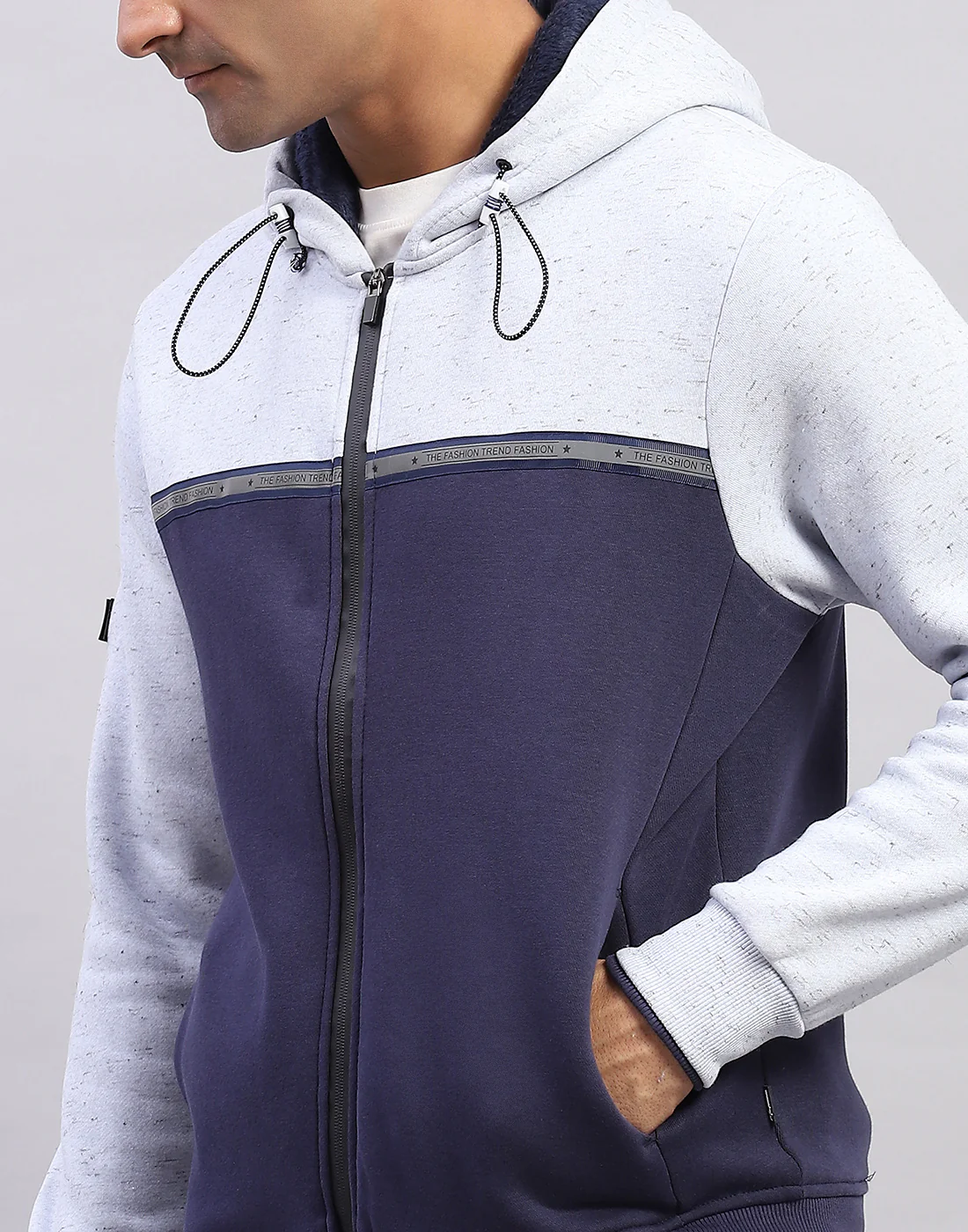 Men Blue Solid Hooded Full Sleeve Sweatshirt - Image 6