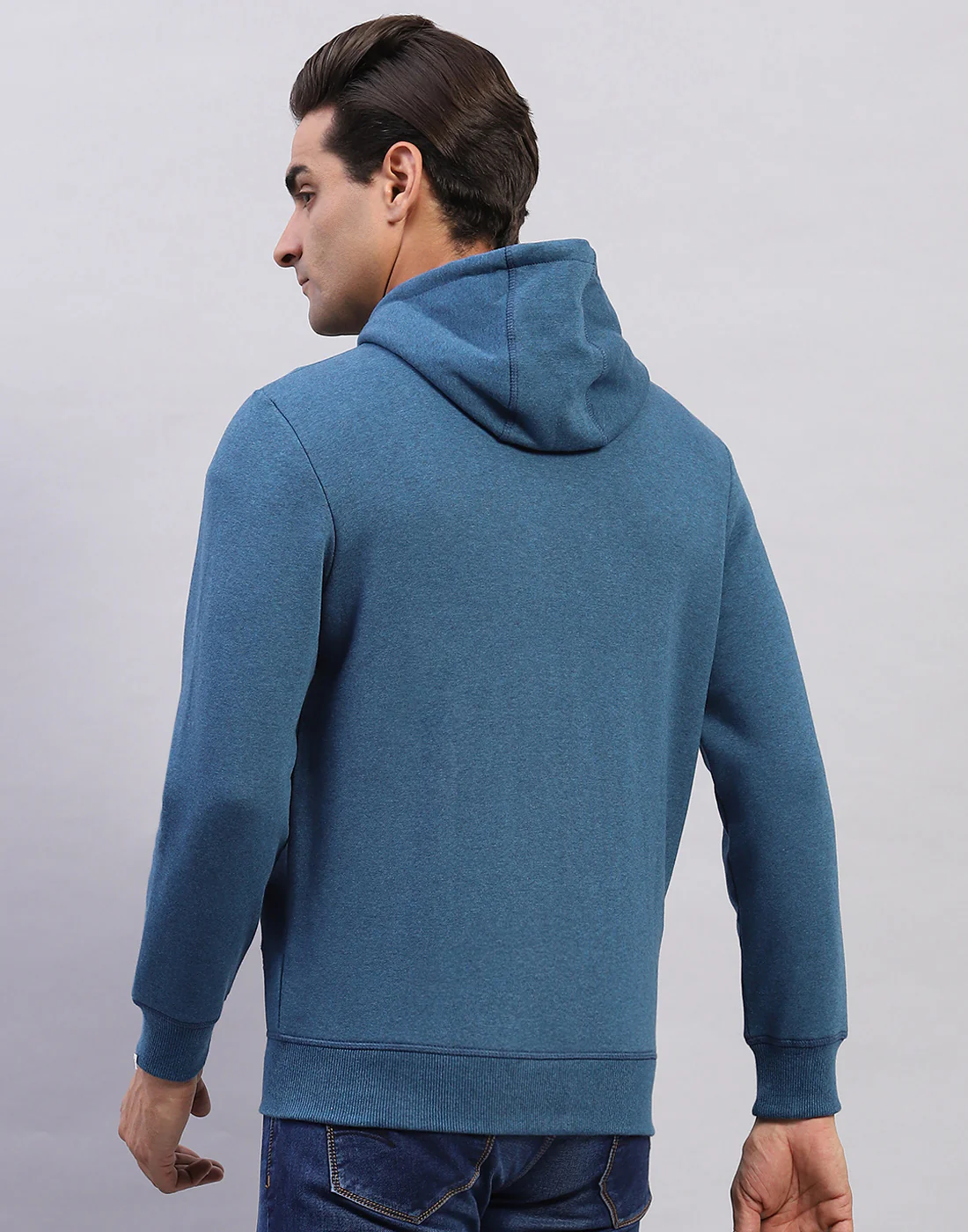 Men Blue Solid Hooded Full Sleeve Sweatshirt - Image 5