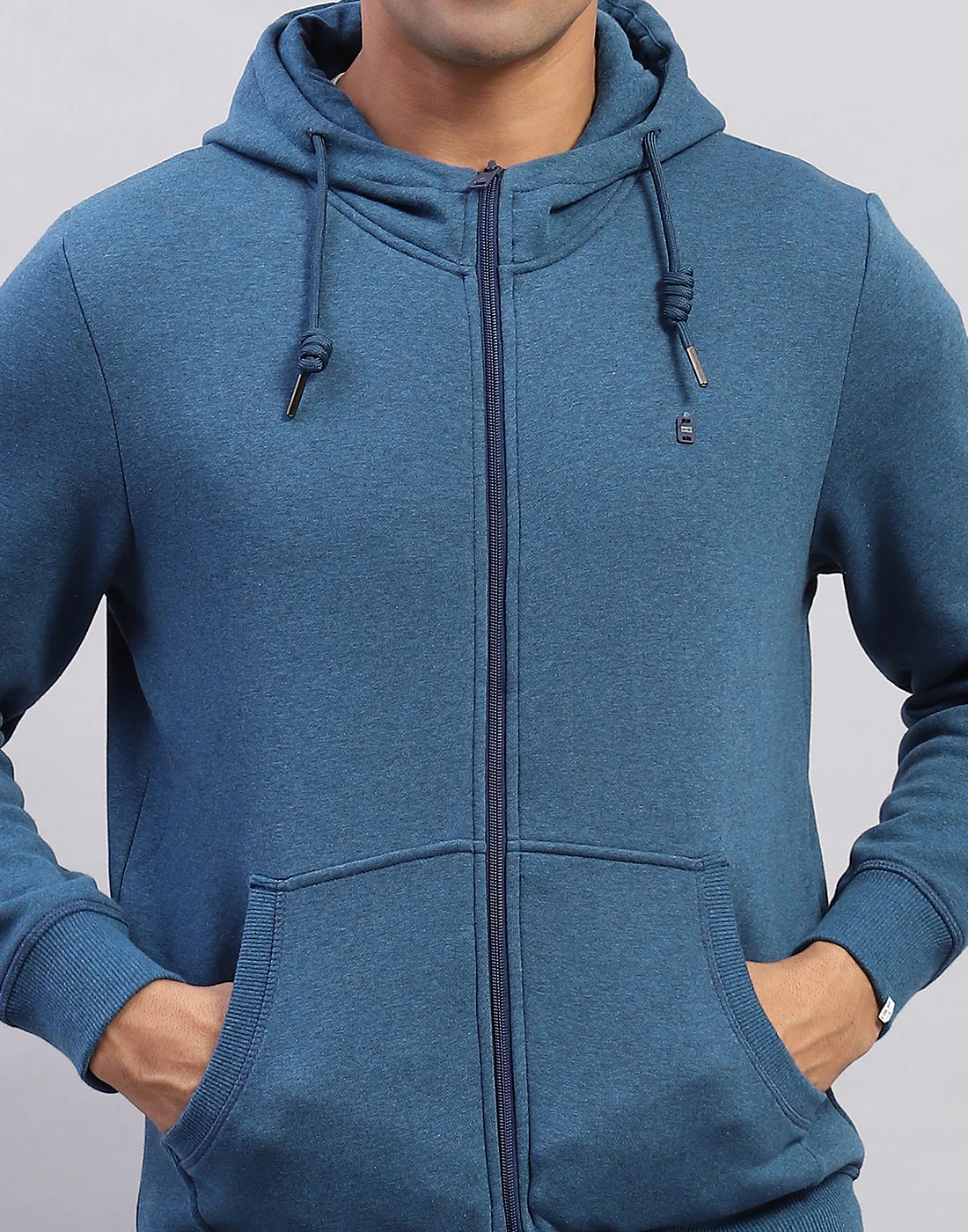 Men Blue Solid Hooded Full Sleeve Sweatshirt - Image 6