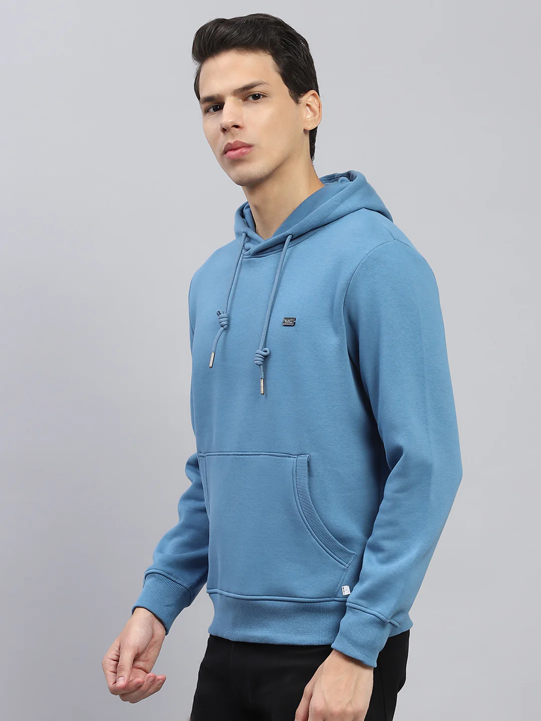 Men Blue Solid Hooded Full Sleeve Sweatshirt - Image 2