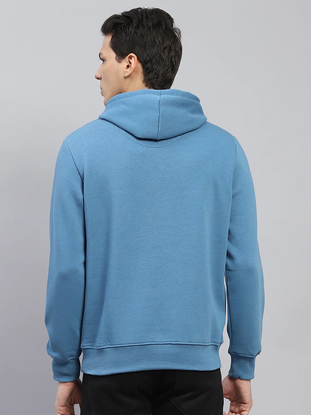 Men Blue Solid Hooded Full Sleeve Sweatshirt - Image 4