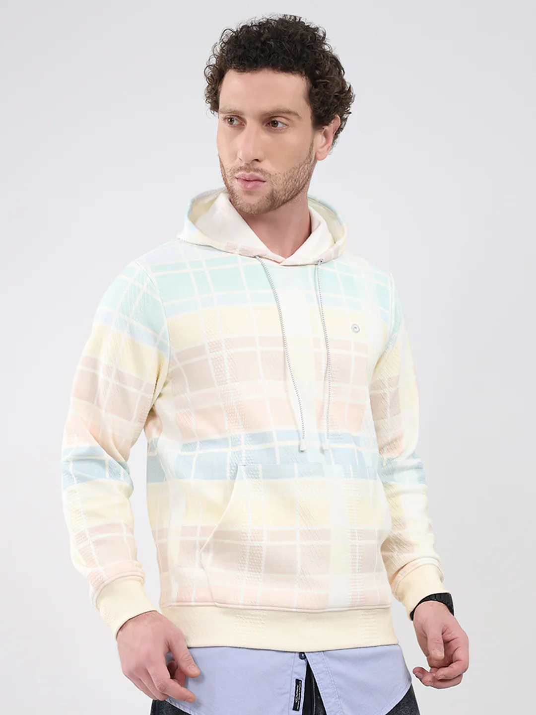 Men Blue Solid Hooded Full Sleeve Sweatshirt - Image 4
