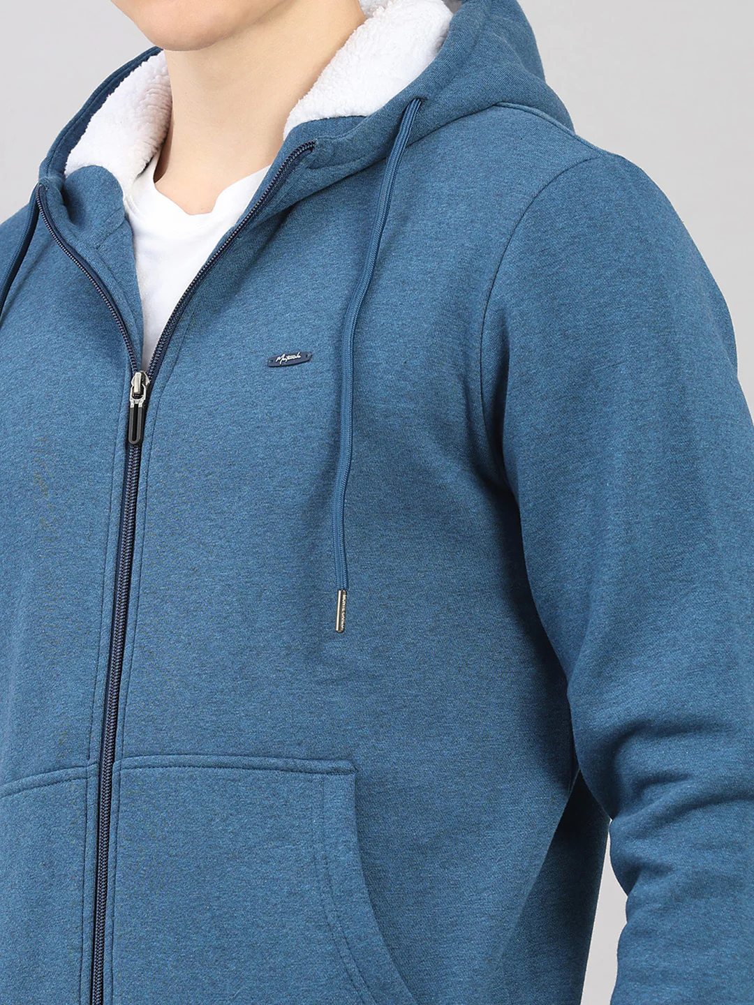 Men Blue Solid Hooded Full Sleeve Sweatshirt - Image 7