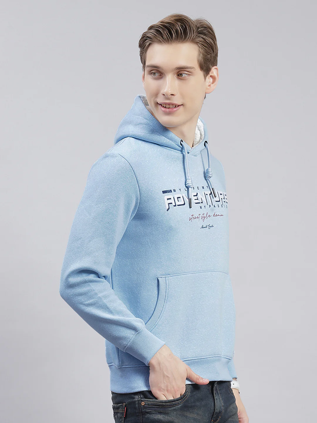 Men Blue Solid Hooded Full Sleeve Sweatshirts - Image 6