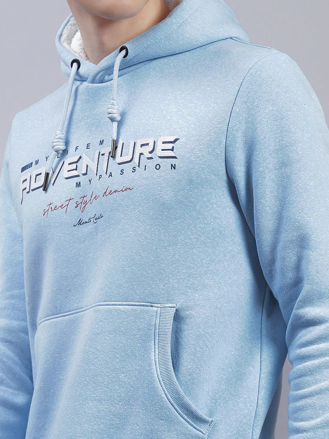 Men Blue Solid Hooded Full Sleeve Sweatshirts - Image 8