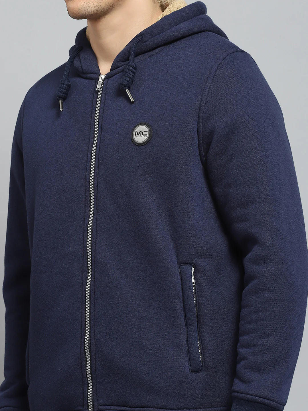 Men Blue Solid Hooded Full Sleeve Winter Tracksuit - Image 7