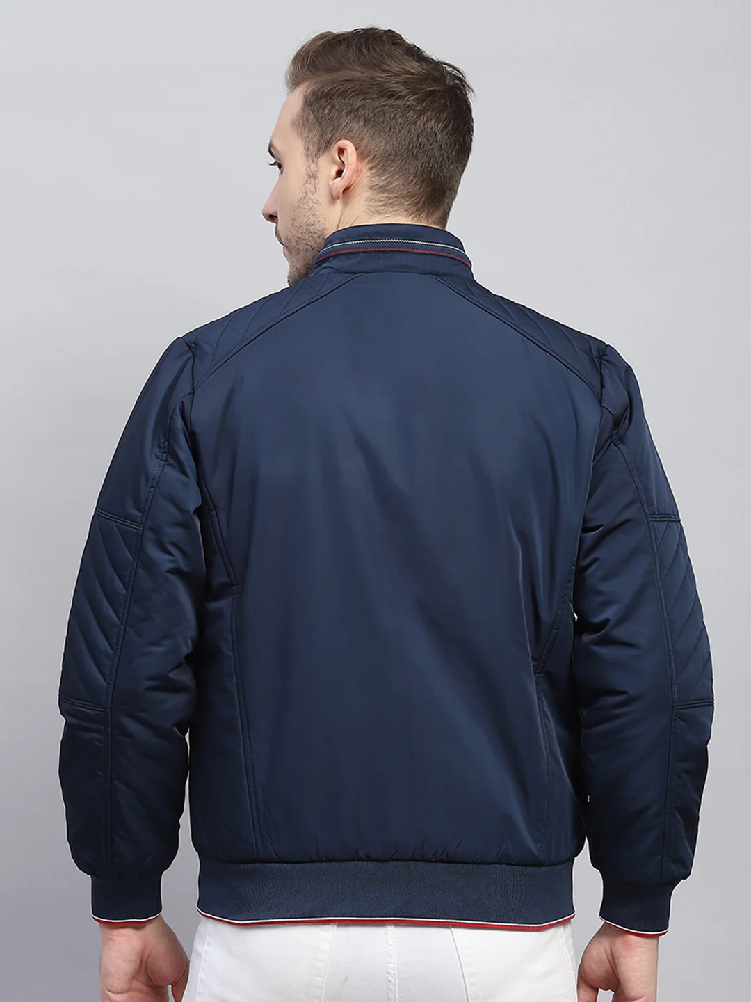 Men Blue Solid Mock Neck Full Sleeve Jacket - Image 5