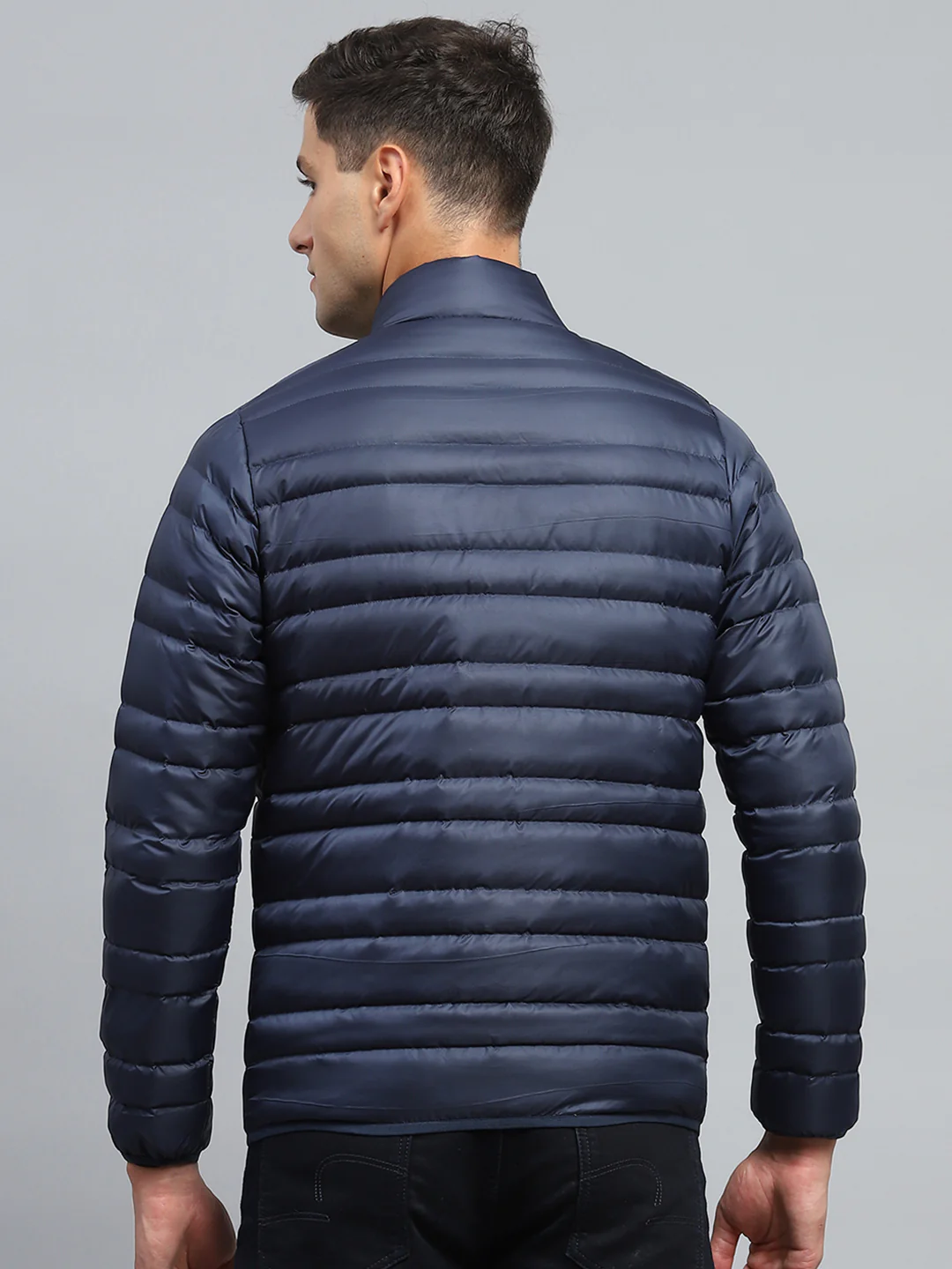 Men Blue Solid Mock Neck Full Sleeve Jacket - Image 5