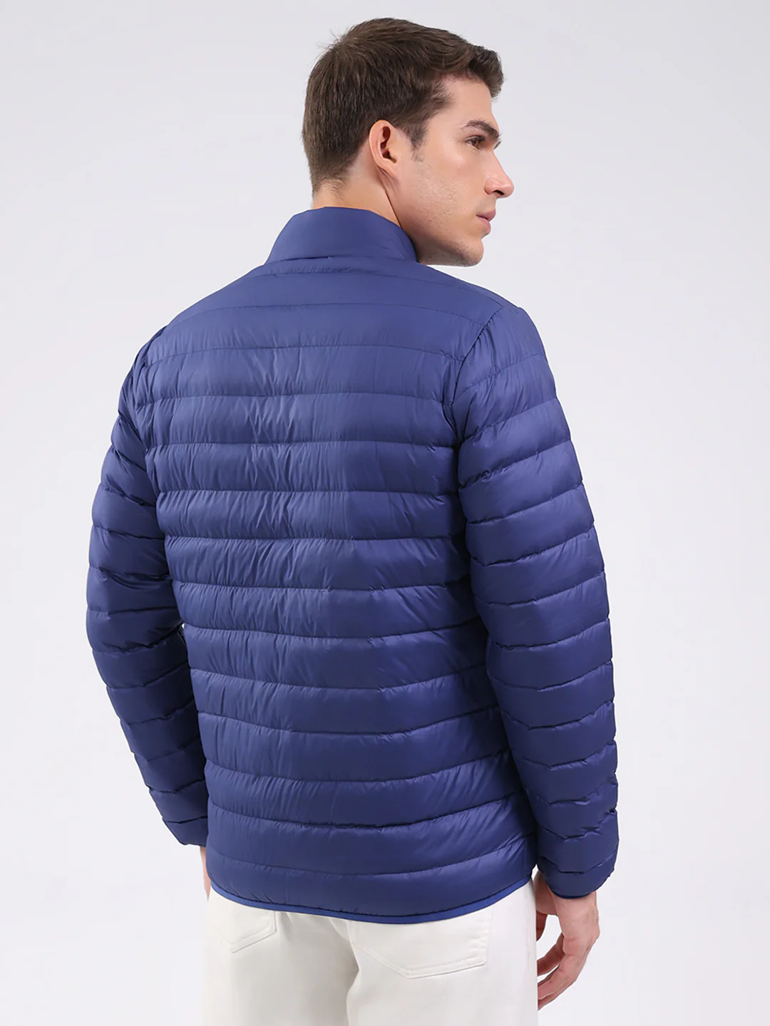Men Blue Solid Mock Neck Full Sleeve Jacket - Image 5