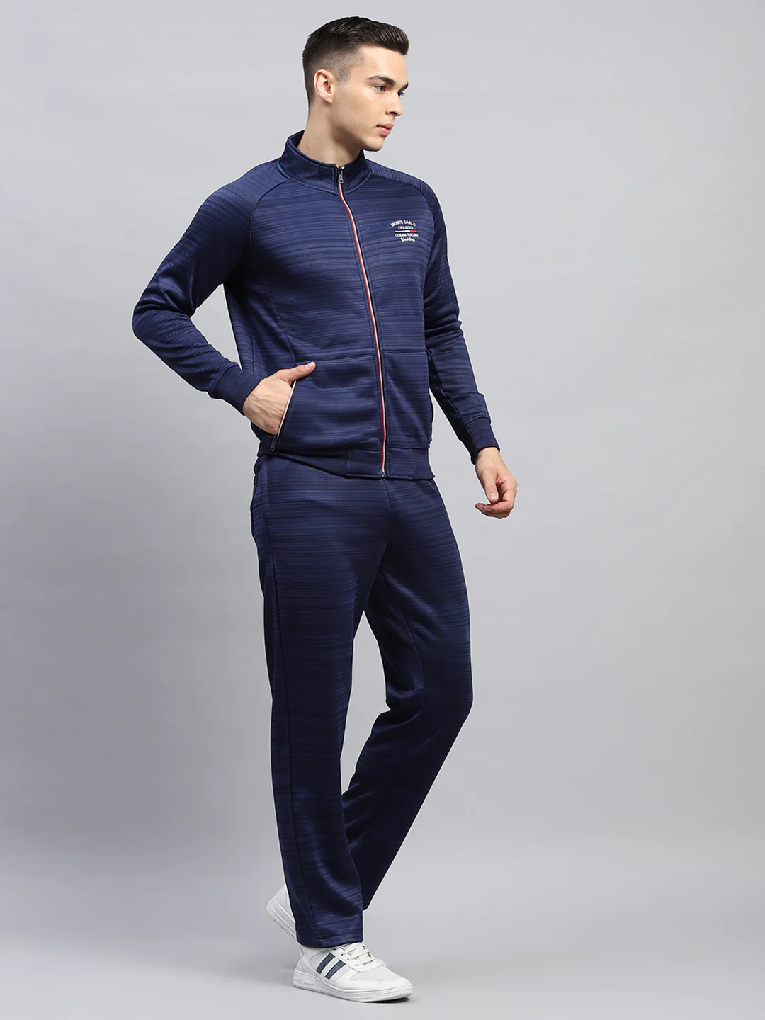 Men Blue Solid Mock Neck Full Sleeve Winter Tracksuit - Image 4
