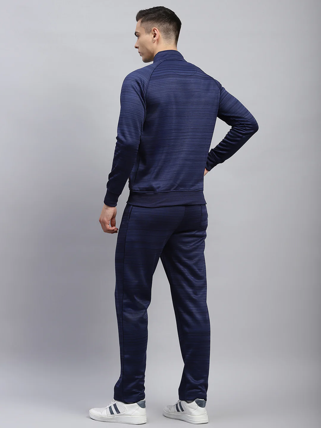 Men Blue Solid Mock Neck Full Sleeve Winter Tracksuit - Image 5