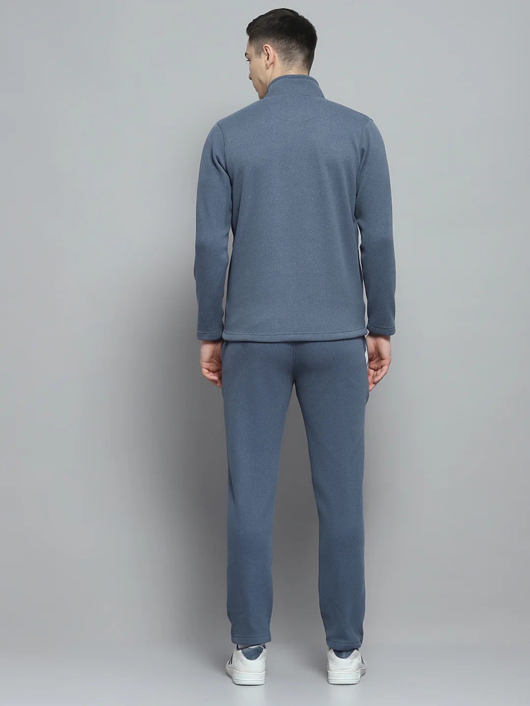 Men Blue Solid Mock Neck Full Sleeve Winter Tracksuit - Image 5