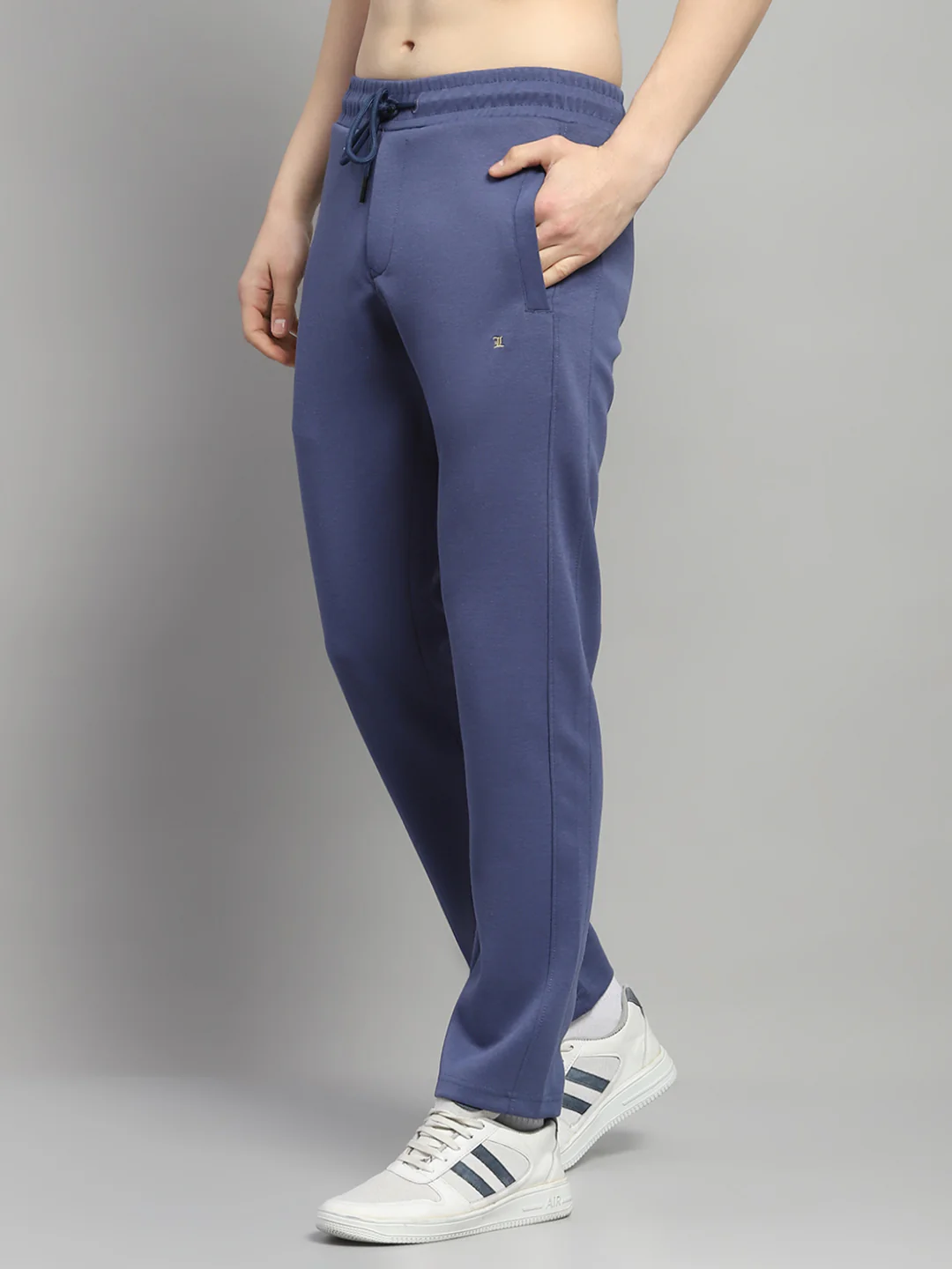 Men Blue Solid Mock Neck Full Sleeve Winter Tracksuit - Image 8