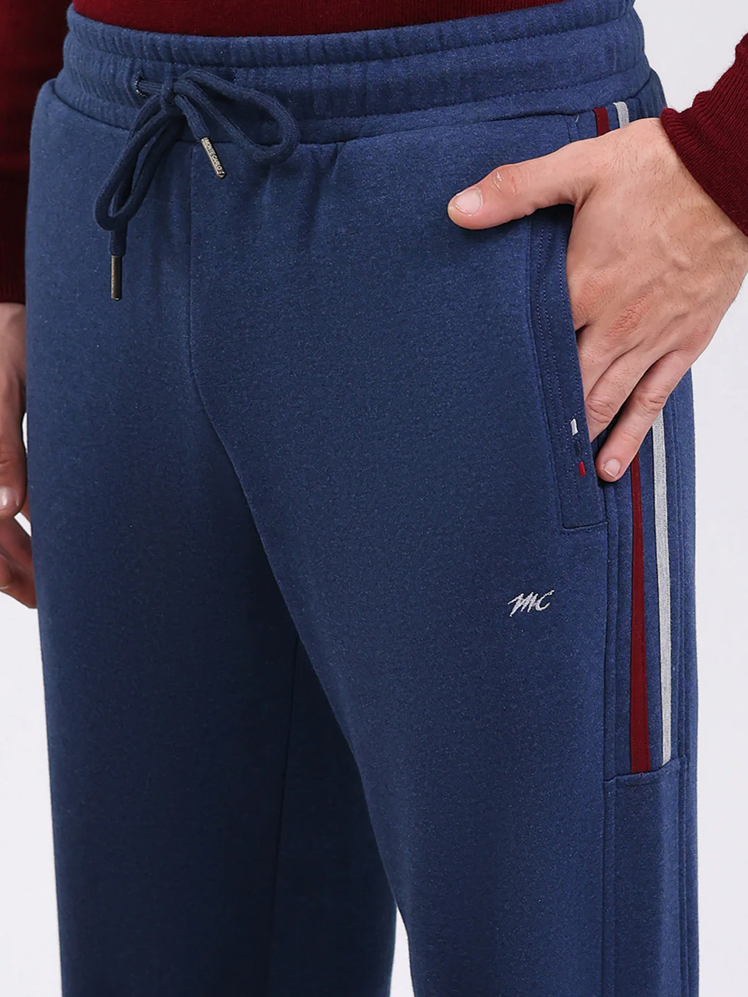 Men Blue Solid Mock Neck Full Sleeve Winter Tracksuit - Image 8