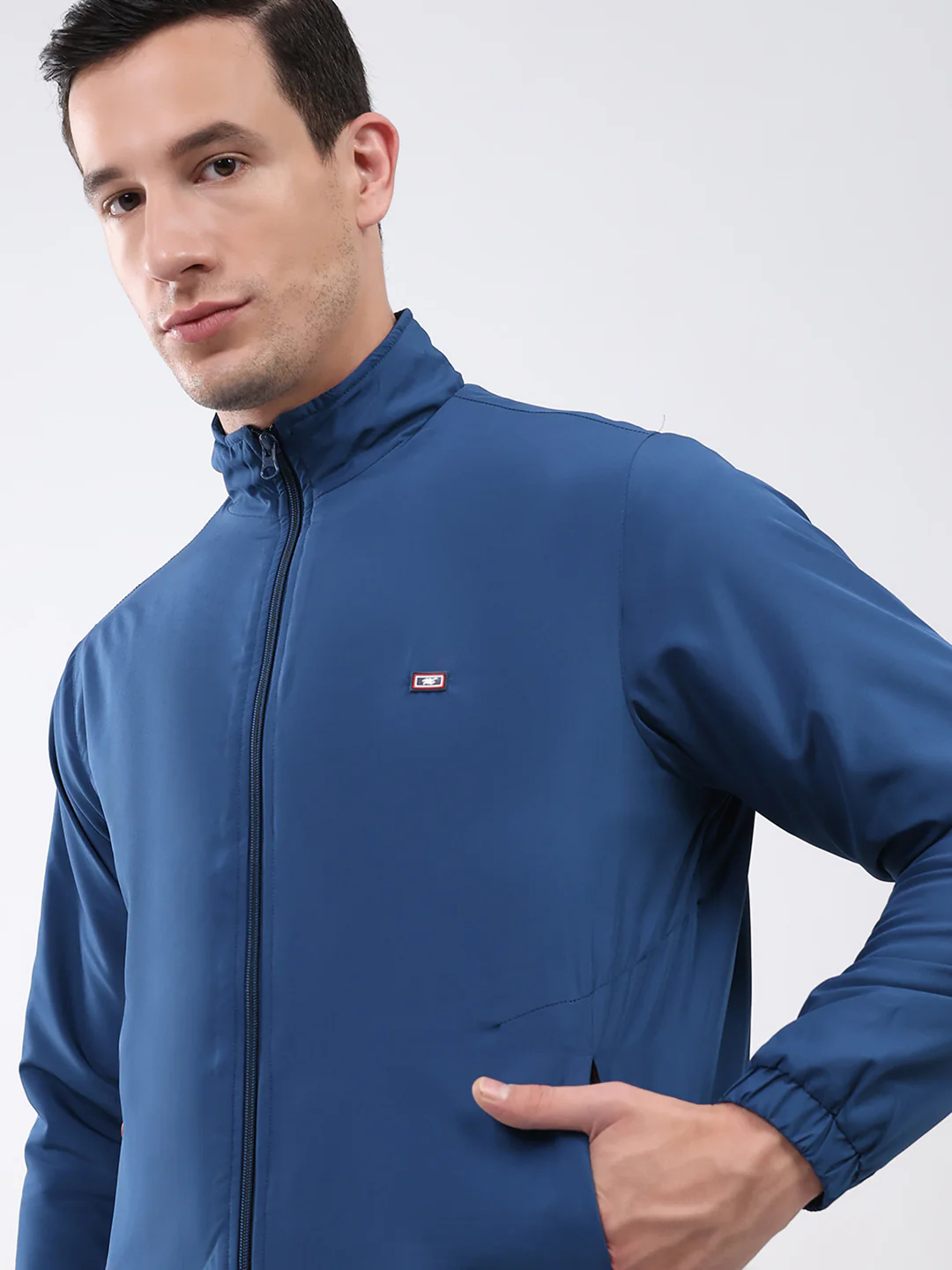 Men Blue Solid Mock Neck Full Sleeve Winter Tracksuit - Image 6