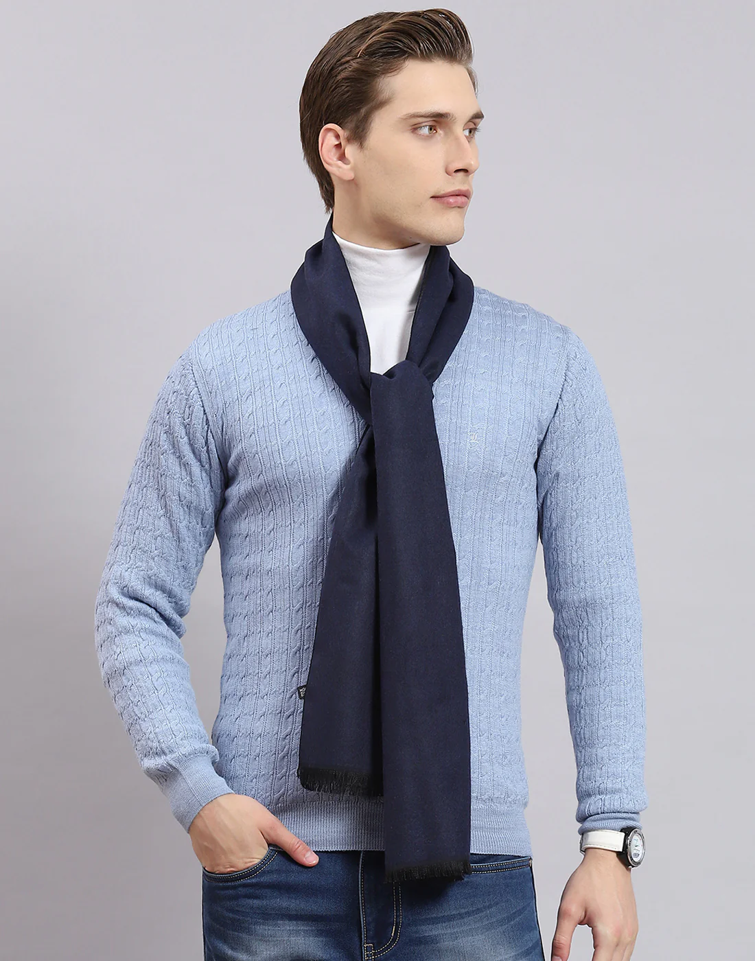Men Blue Solid Muffler - Image 2
