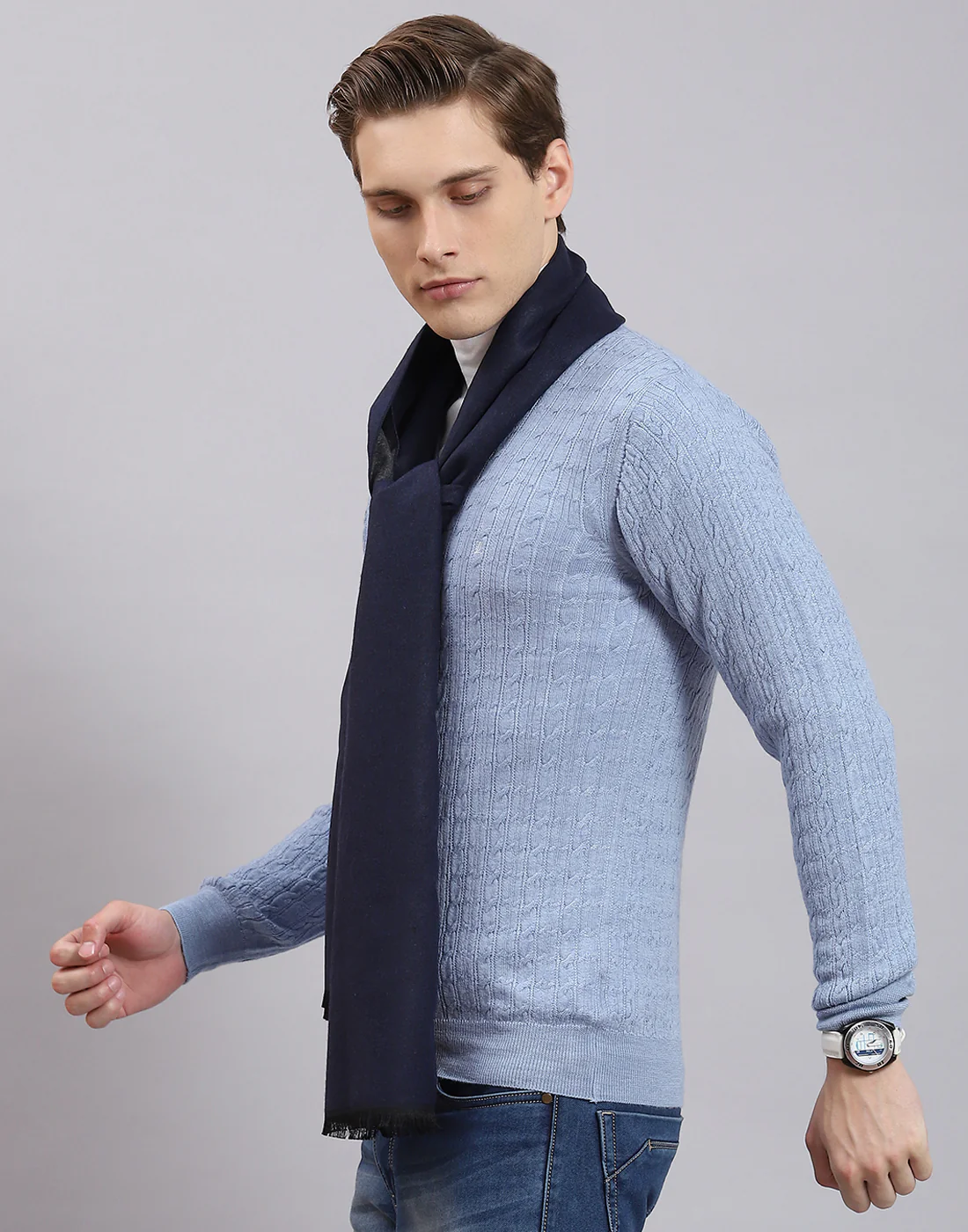 Men Blue Solid Muffler - Image 4